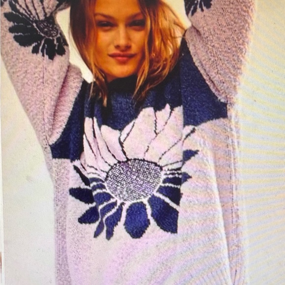 Free People in Bloom Sweater (pink and blue/navy - Picture 7 of 7
